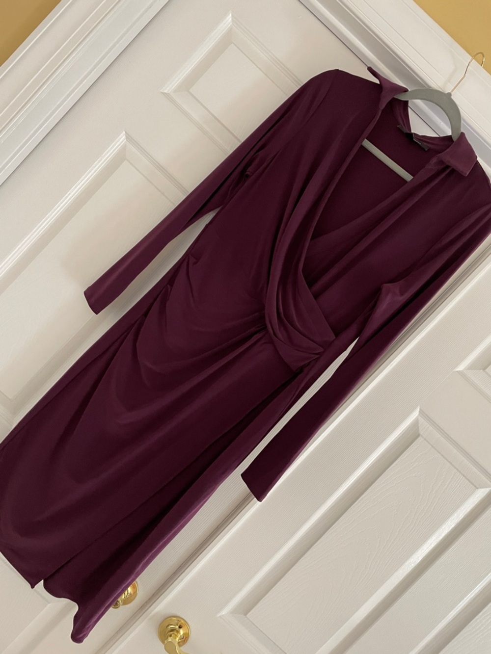 WHBM Surplice Faux-wrap Ruched Dress, size 12